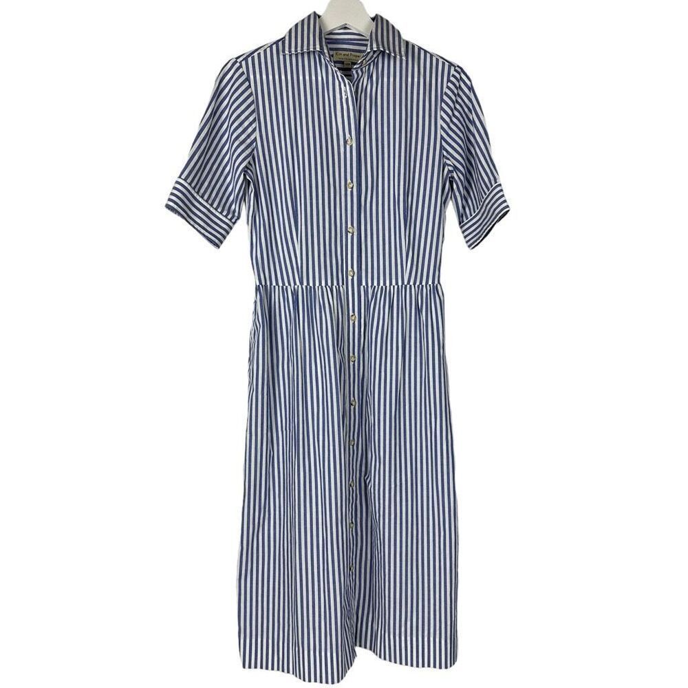 Kim and Proper Casey Stripe Midi Shirt Dress size XXS Blue & White Cotton